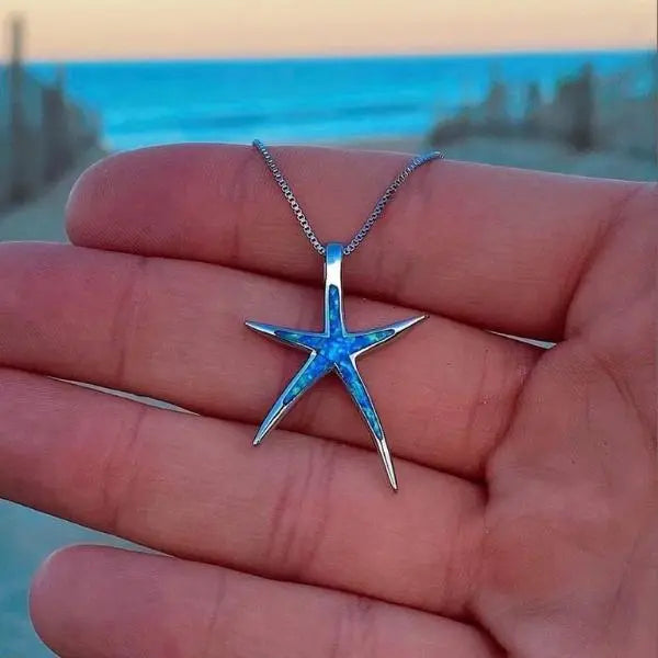 Collana con stella marina in opale blu e argento