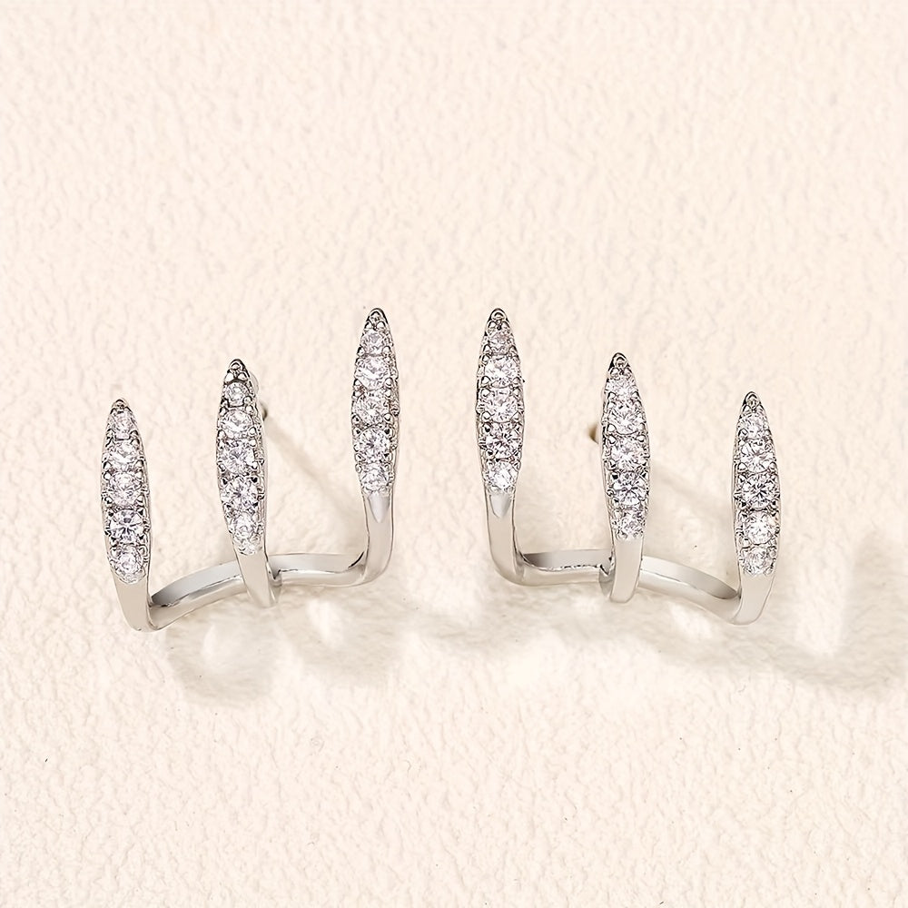 Orecchini Eleganti con Strass a Tre Griffe