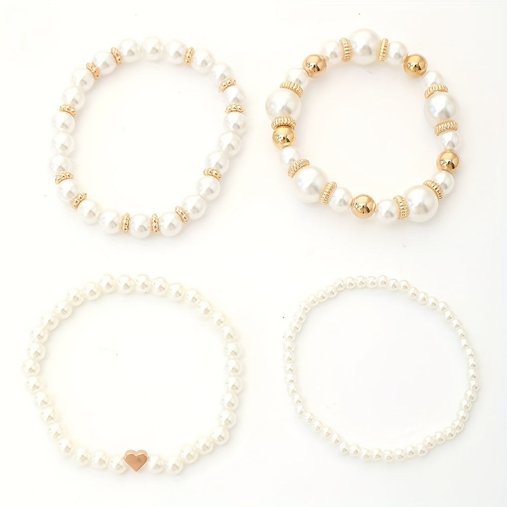 Set di bracciali eleganti con perle e cuore