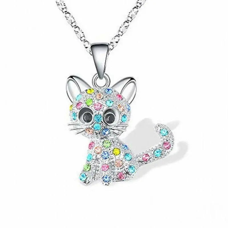 Collana in argento con gattini e zirconia colorata