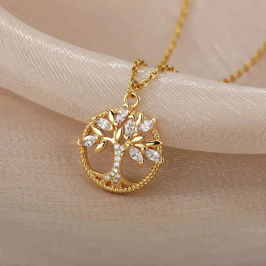 Collana in oro con albero della vita e zirconia