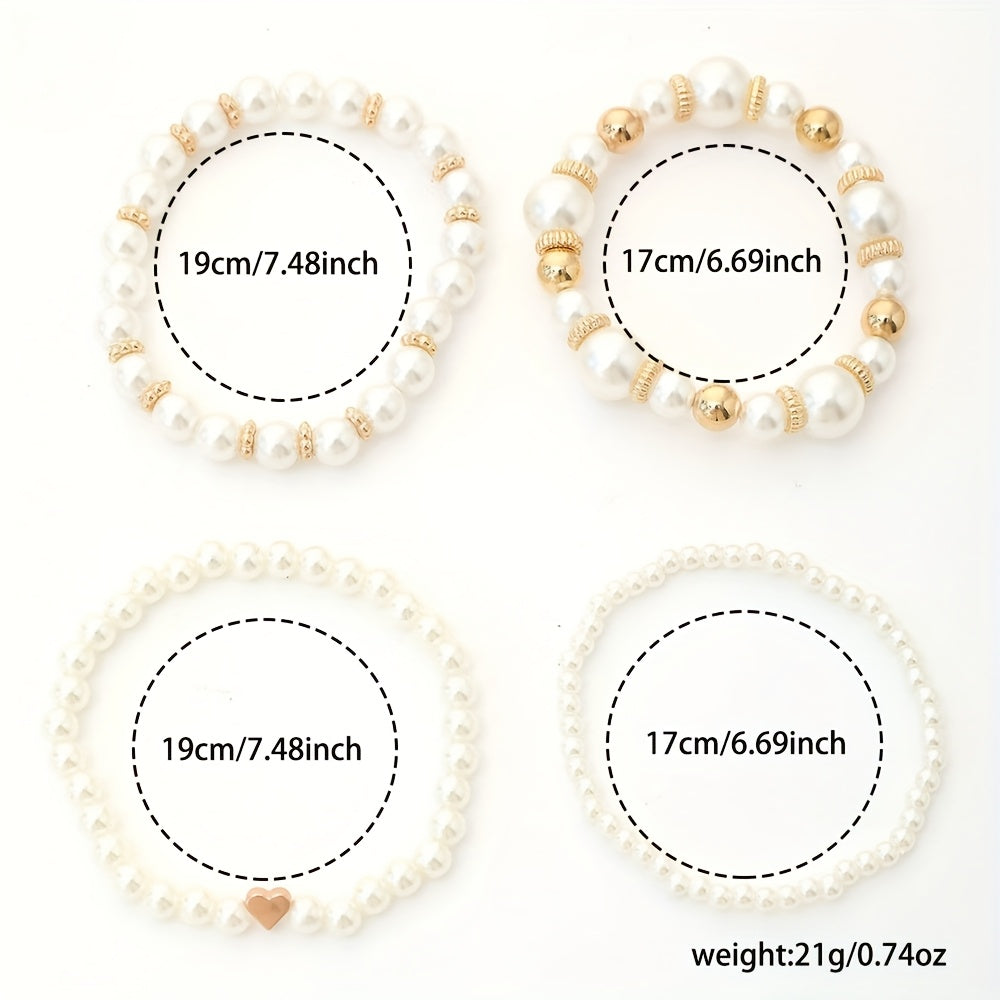 Set di bracciali eleganti con perle e cuore