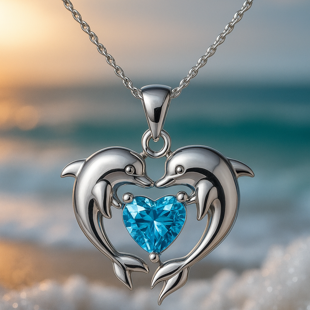 Collana in argento con opale e doppio delfino dell’amore