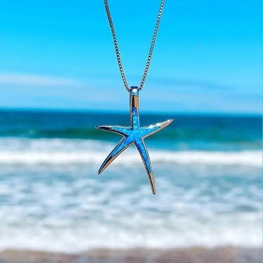 Collana con stella marina in opale blu e argento