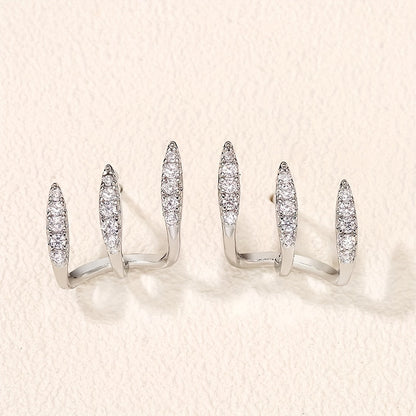 Orecchini Eleganti con Strass a Tre Griffe