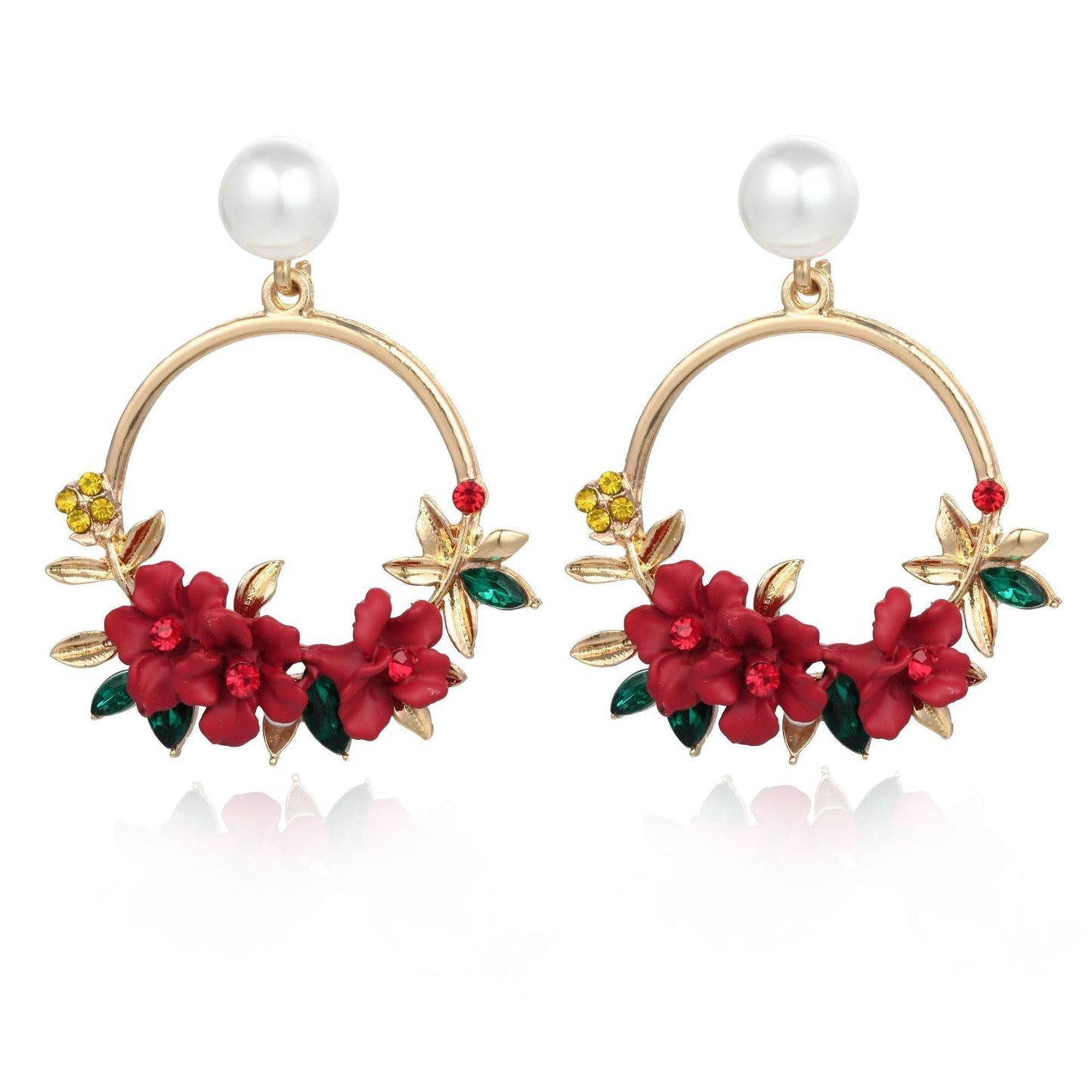 Orecchini eleganti in oro con fiore e perla