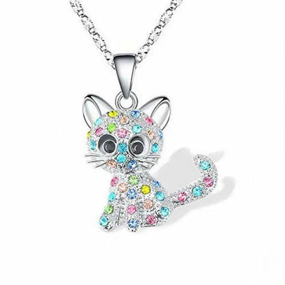 Collana in argento con gattini e zirconia colorata