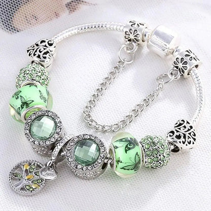 Elegant Sterling Silver Bracelet Featuring Green Crystal