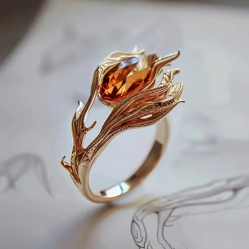 Golden Flame Crystal Ring | Gold