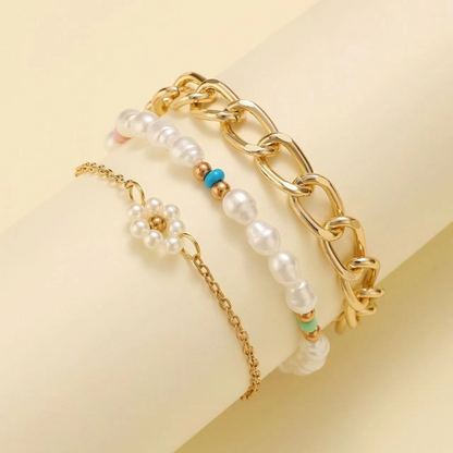 Set of Daisy Pearl Bracelets