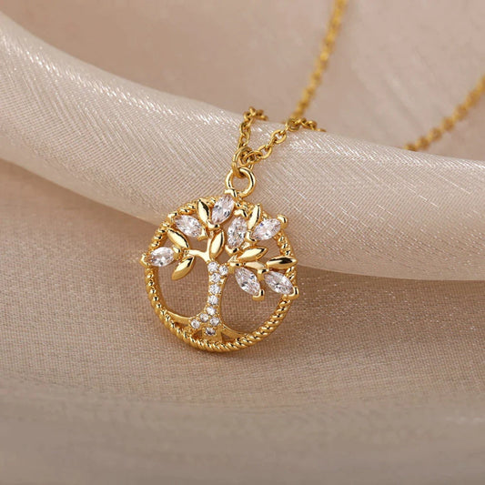 Collana dorata con albero della vita splendente