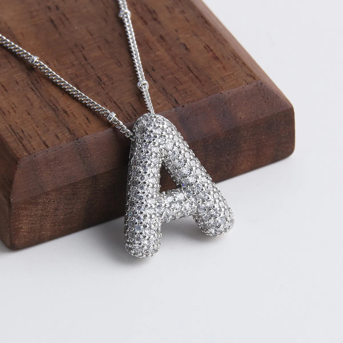 Bubble letter initial necklace set | White Gold