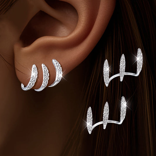 Orecchini Eleganti con Strass a Tre Griffe