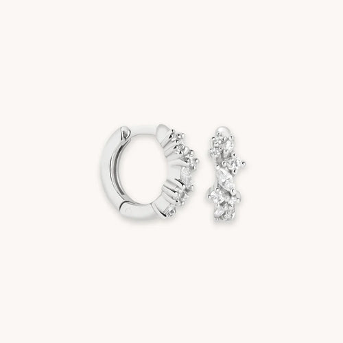 Crystal Cluster Huggies | White Gold