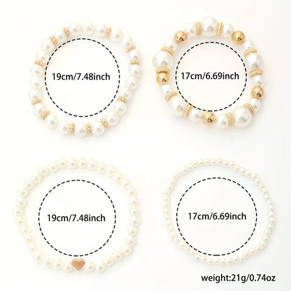 Set di bracciali eleganti con perle e cuore