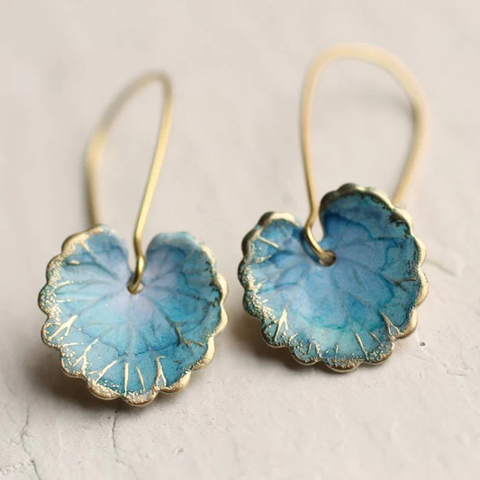 Orecchini vintage a forma di foglia blu