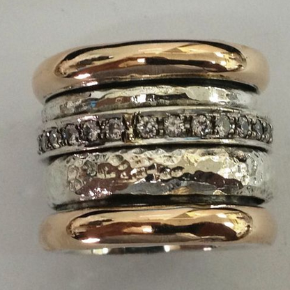 Anello vintage spesso in oro e argento