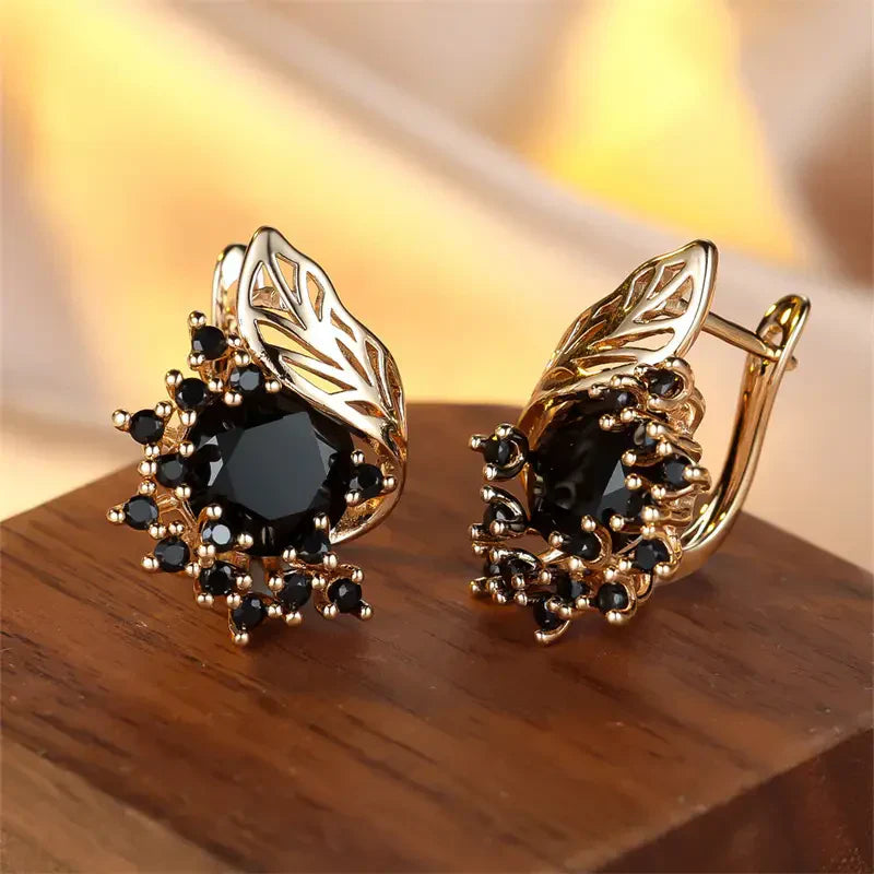 Black Zirconia Golden Earrings | Gold