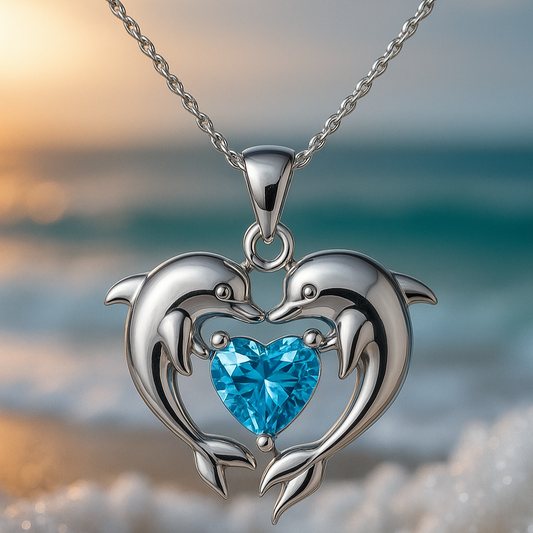 Collana in argento con opale e doppio delfino dell’amore