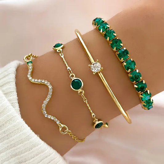 Set di bracciali vintage con zirconi verdi