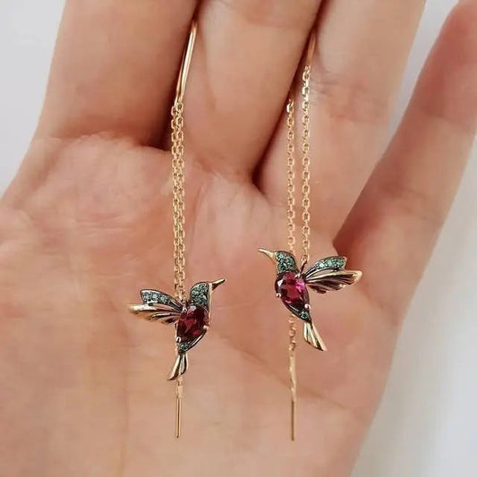 Orecchini con colibrì in smalto adornati di zirconi